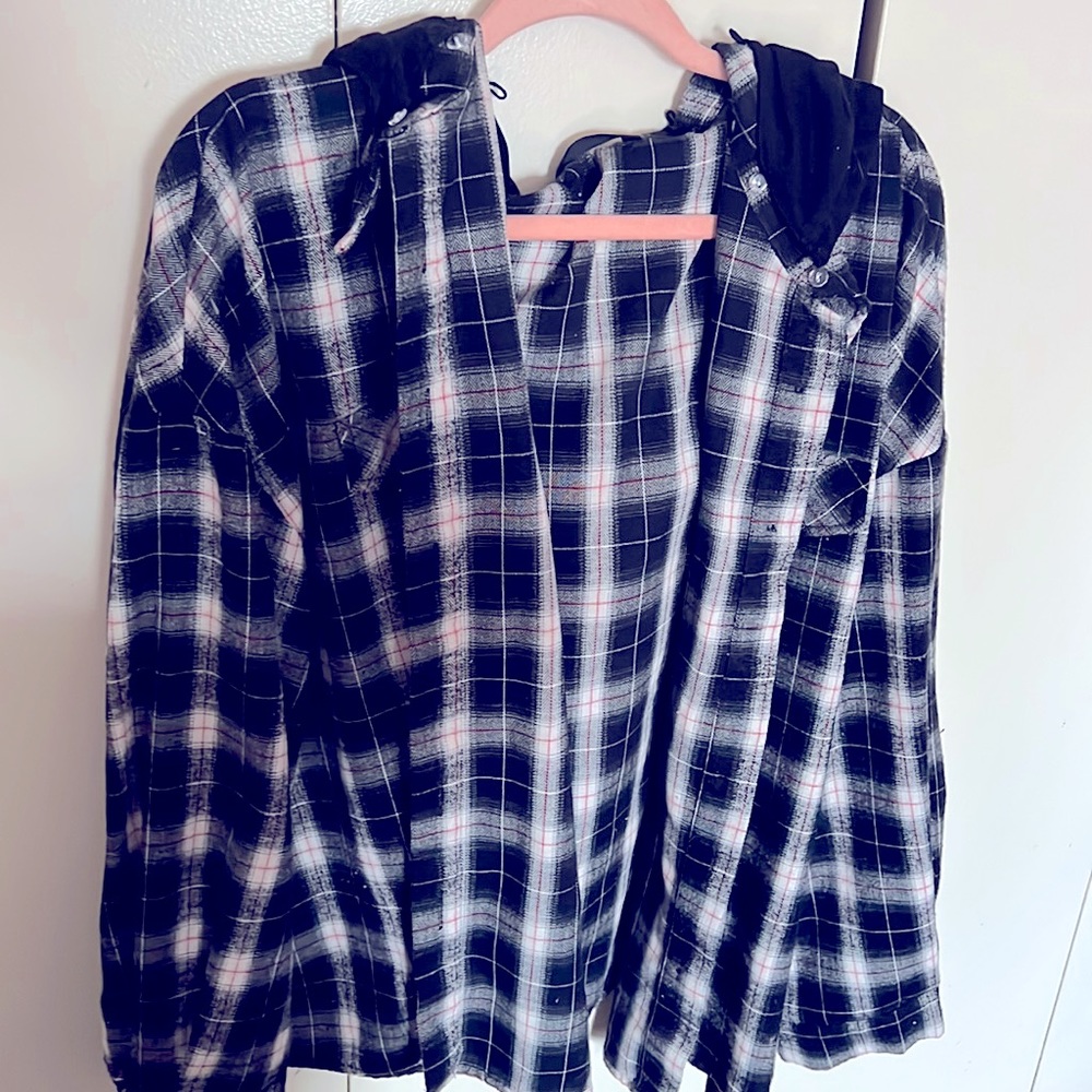 PLUS SIZE TARTAN DROP SHOULDER HOODED BLOUSE
